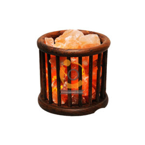 Himalayan Round Cage Shape Wooden Basket And Salt Chunks